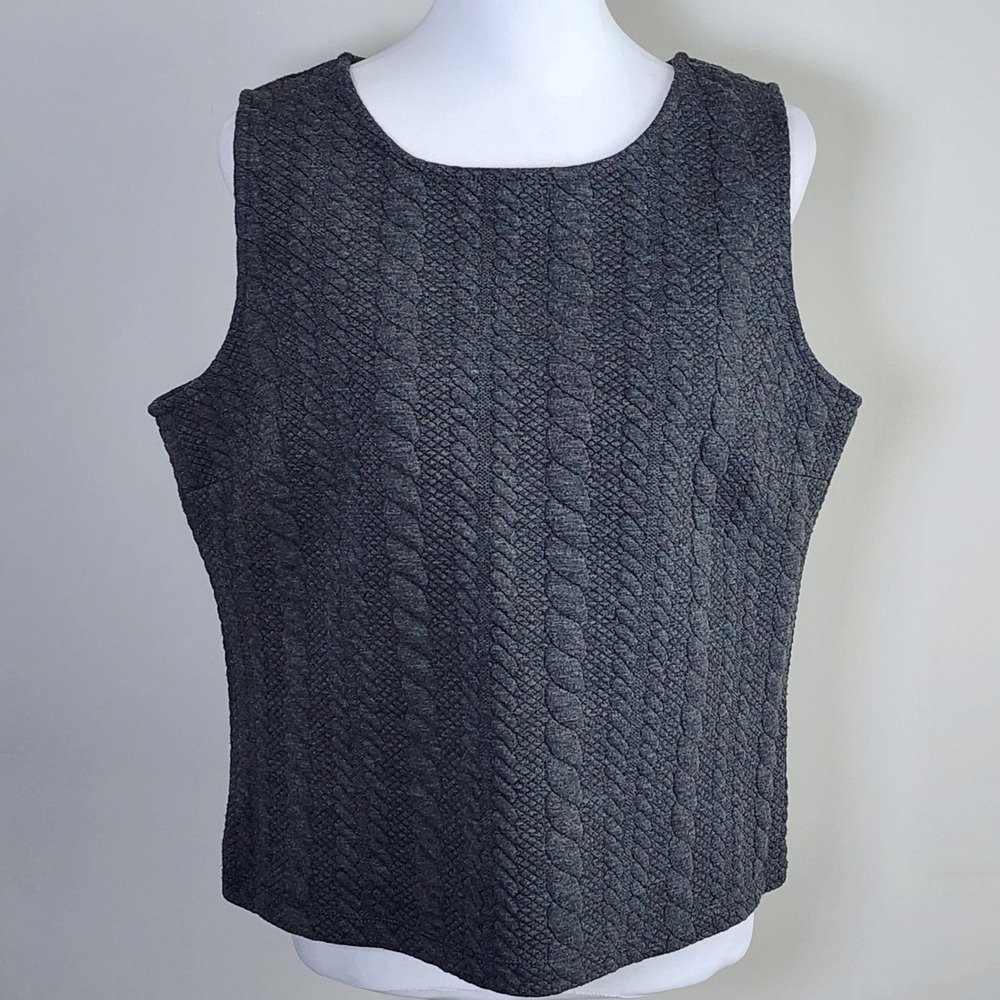 Cable Knit Shell Top Womens Large Charcoal Gray Sleeveless Quilted Textured Vest